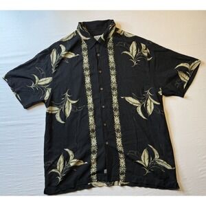 Quiksilver Edition Shirt Mens 2XL Black‎ Silk Hawaiian Floral Button Up Camp